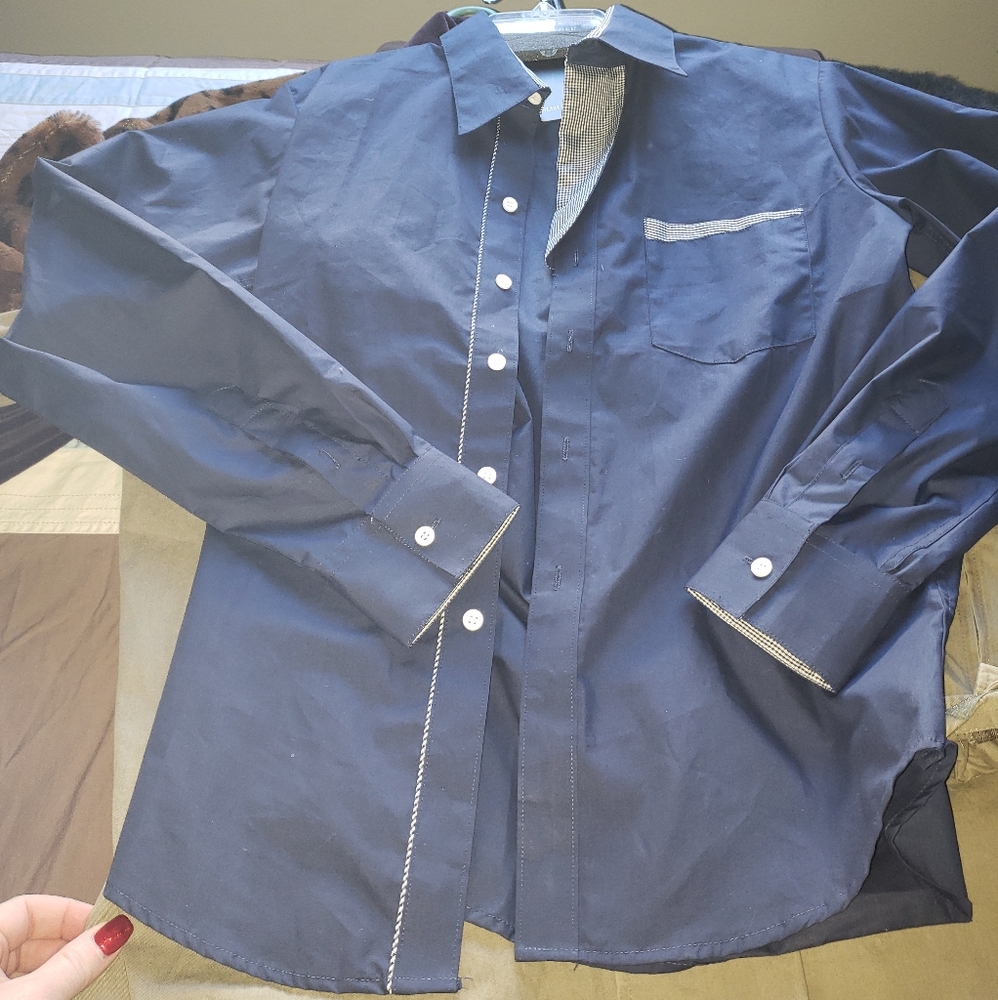Blue, Slim Horse, button up, Lg., blouse